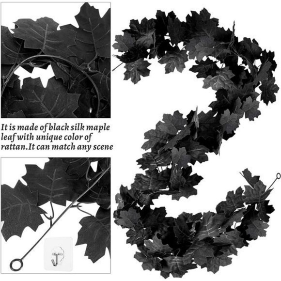 4 PCs of 5.9 Ft Black Maple Leaves Garland (23.6FT) Fall Halloween Garland Decor - Picture 4 of 6